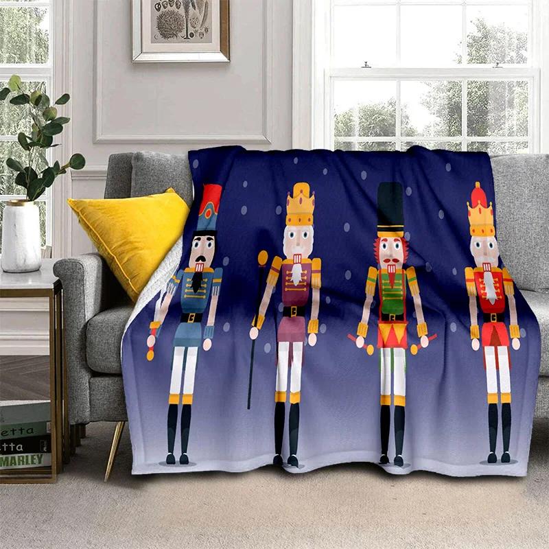 Kreslená deka s vánočním stromkem a Louskáčkem, Měkká přehozová deka pro domov, ložnici, postel, pohovku, na piknik, cestování, do kanceláře, krycí deka pro děti