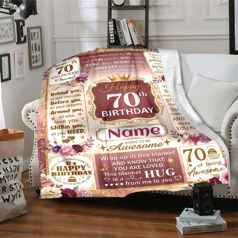 Happy 70Th Birthday In 1956 Throw Blanket Warmthful Decor For Sofa Couch Office Bed Picnics Allseason Use Playful Design Unique Gift For Family And