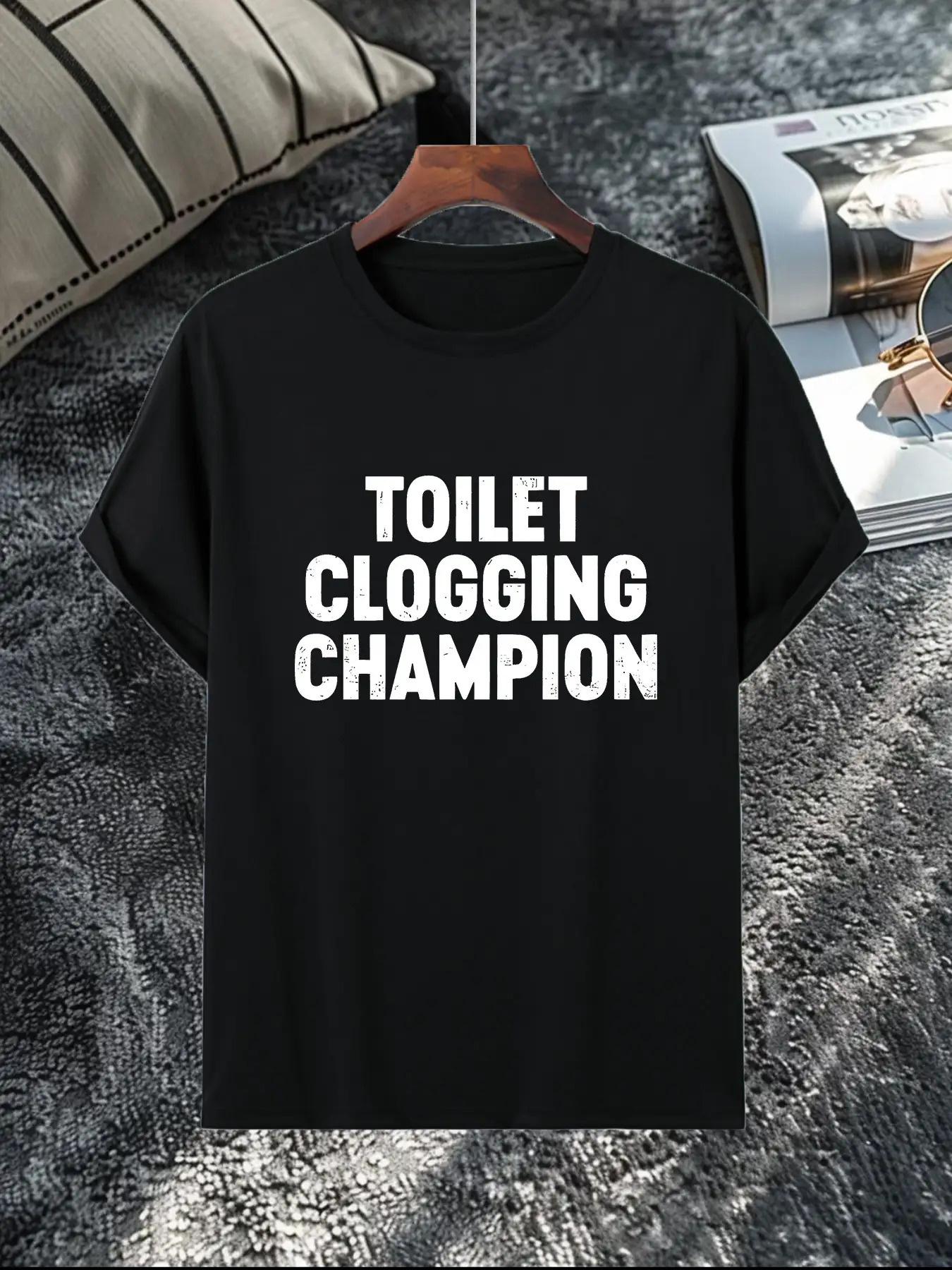 Toilet Clog Champion Men S Humorous Graphic Print T-Shirt - Casual Round Neck Top L
