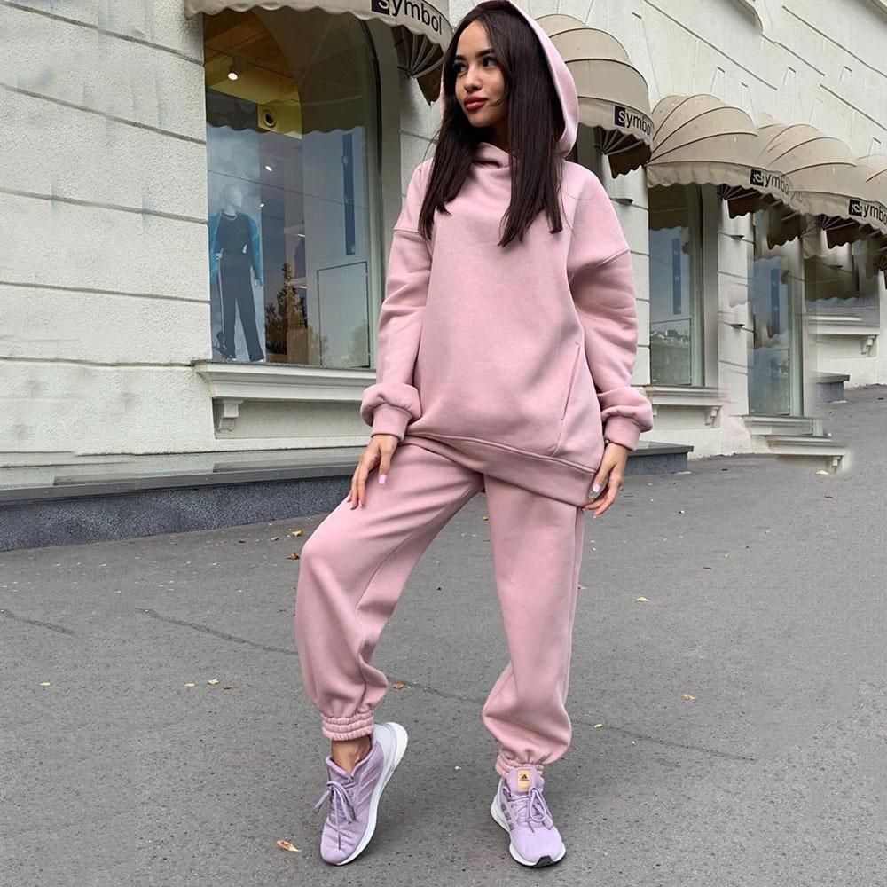 Women's Set Solid Color Hooded Sweatshirt Casual Trousers Two-piece Set