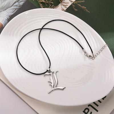 Anime L Necklace Stainless Steel Old English Letter Pendant Necklace Extended Length Adjustable Cosplay