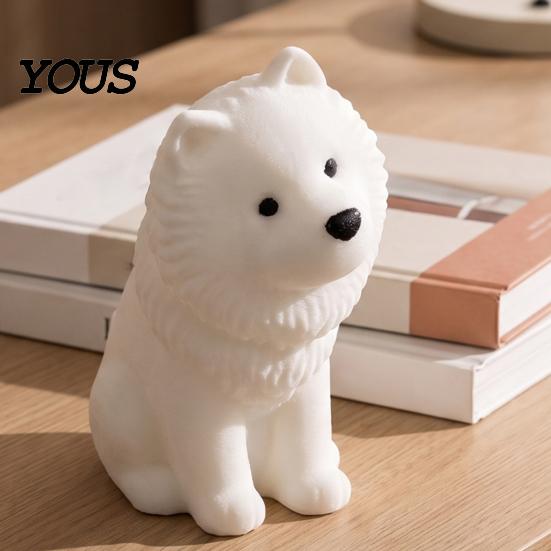 Realistic Dog Art Piece Cute Sitting Samoyed Figurine, 3D Printed Smiling Puppy Statue, Healing Gift for Owners Animal Desktop Ornament Home