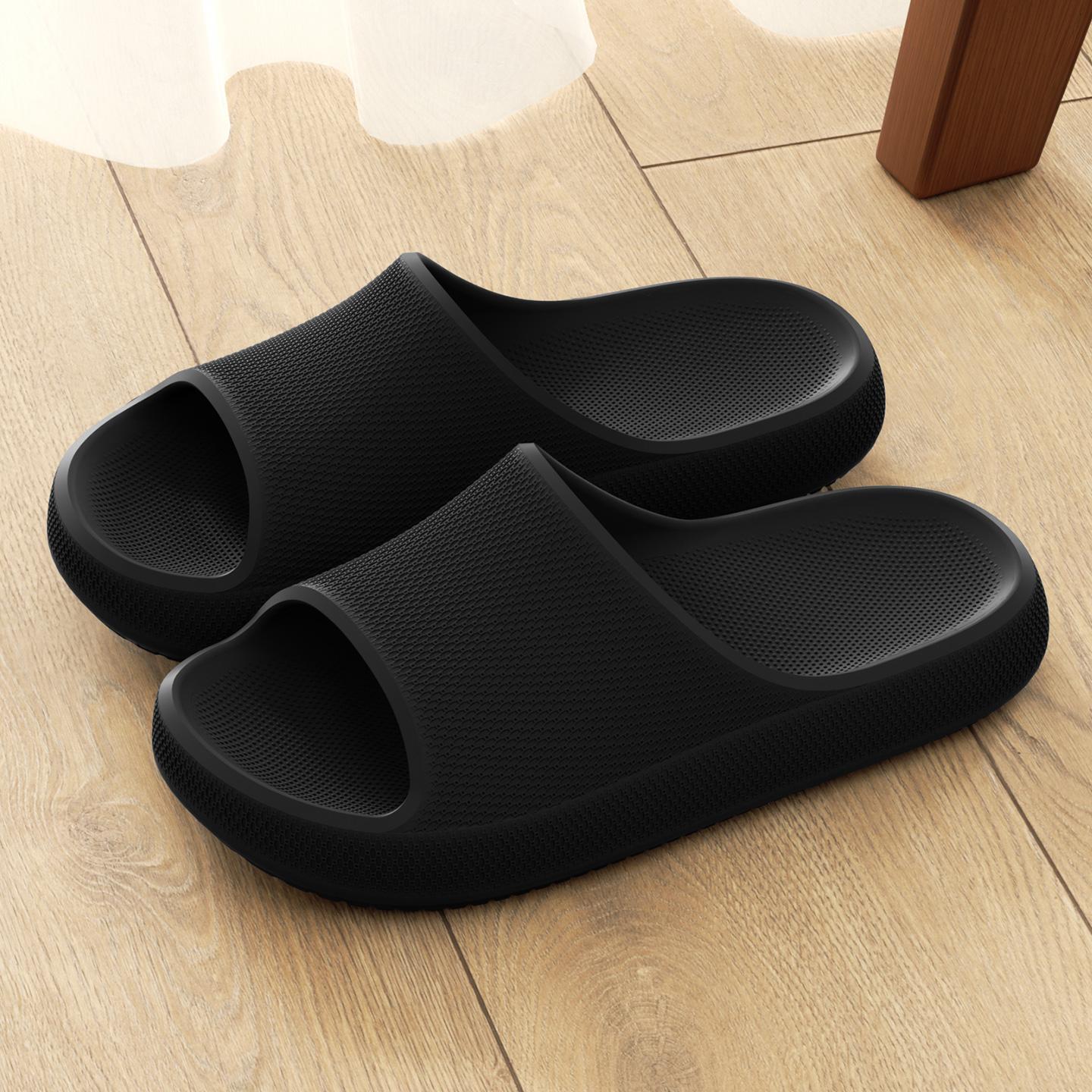 

Women Home Slippers Flat Soft Beach Slides Comfortable Non-slip Slippers Lightweight Men Bathroom Slippers 44-45 чорний