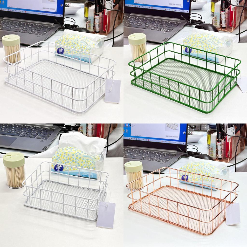 Slim Metal Storage Basket With Steel Mesh Base For Accessories And Small Items