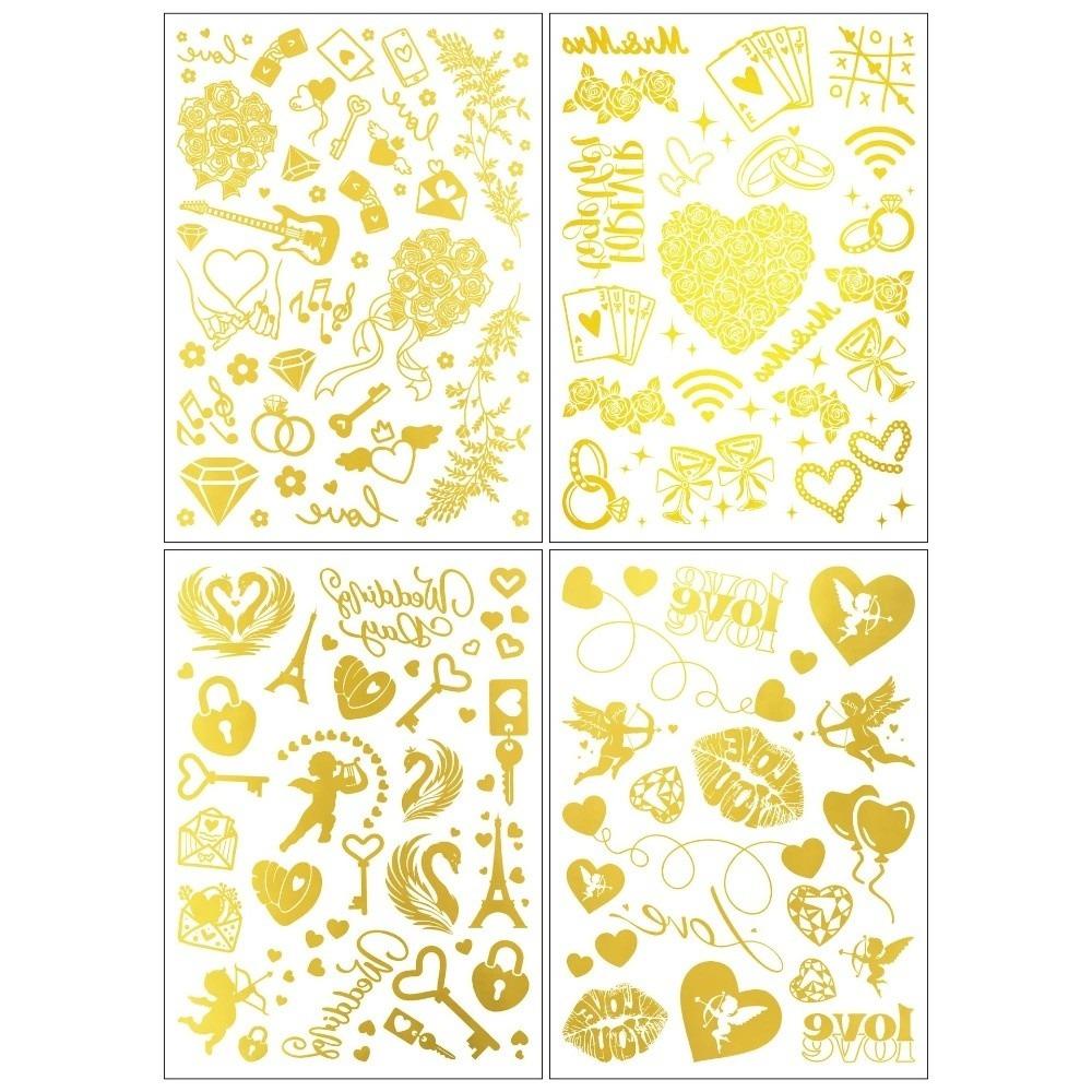 4pcs Waterproof Heart Tattoo Sticker Rhinestone Body Art Sticker Temporary Tattoos Party золотой
