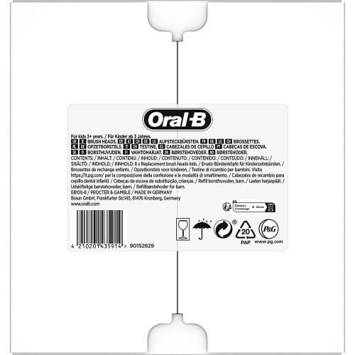 Braun Oral-B Clean Kids Soft Toothbrush Replacement Brushes, 8 Brushes, Spider-Man Design, Eco-Packaged