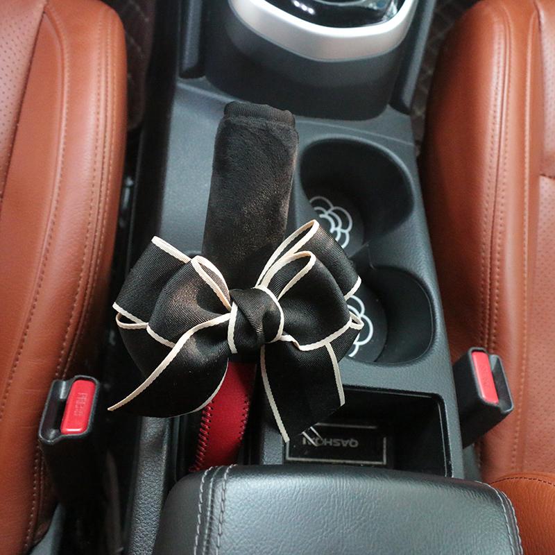 

1pc Cute Bowknot Car Gear Shift Cover Soft Plush Auto Shifter Hand Brake Case For Women Car Accessories Interior Decoration
