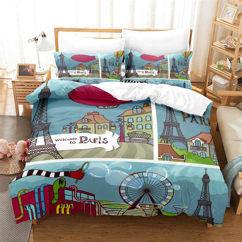 Bettwäsche-Set mit Eiffelturm-Motiv, Mädchen-Bettbezug, modisches und wunderschönes Kinderbettwäsche-Set, Paar-Bettwäsche-Set
