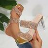 Fashion Shiny Sequins High Heels Sandals Women Fashion Gold Silver Party Dress Shoes Woman Summer Square Toe Transparent Heel Sandalias