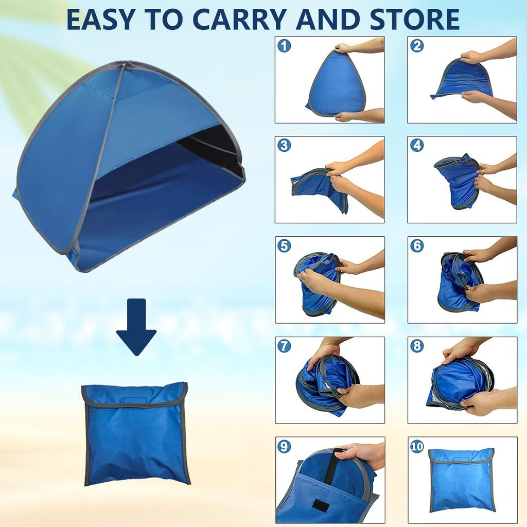 HACRAHO Strand Sonnenschutz Strand 1 Stück Winddicht Tragbar Sonnenschutz Zelt Camping Picknick Zelt für Kleine Hunde Katzen und Andere Kleine Blaues Pop-up-Zelt,