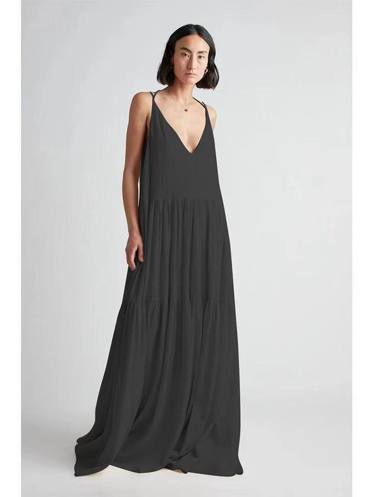 European Women's Loose Pleated Asymmetrical Beach Dress 2024
