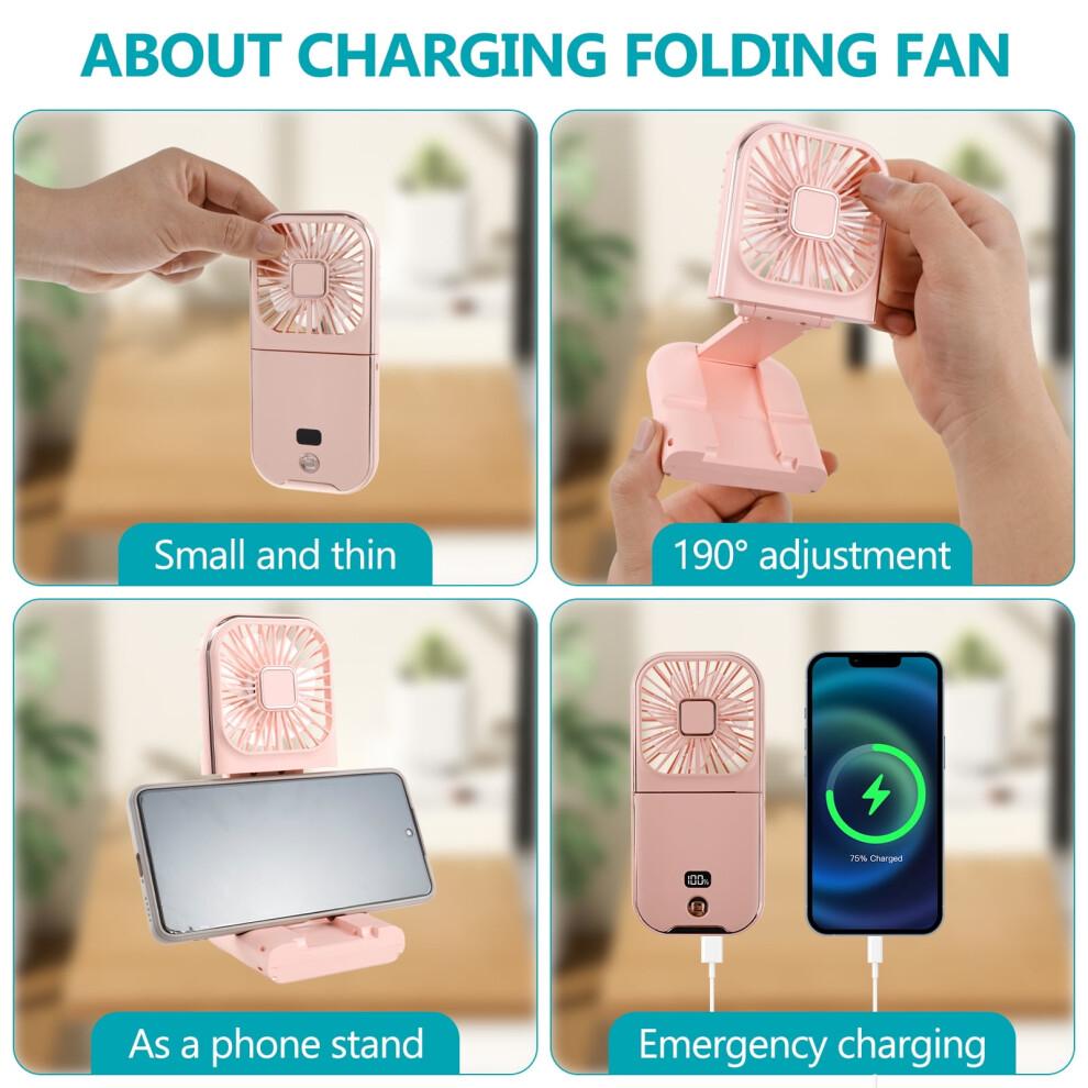 Grusce Portable Mini Handheld Fan 3000mAh Rechargeable Battery Operated Personal Fan with Power Bank Function Lanyard 4 Speed Foldable