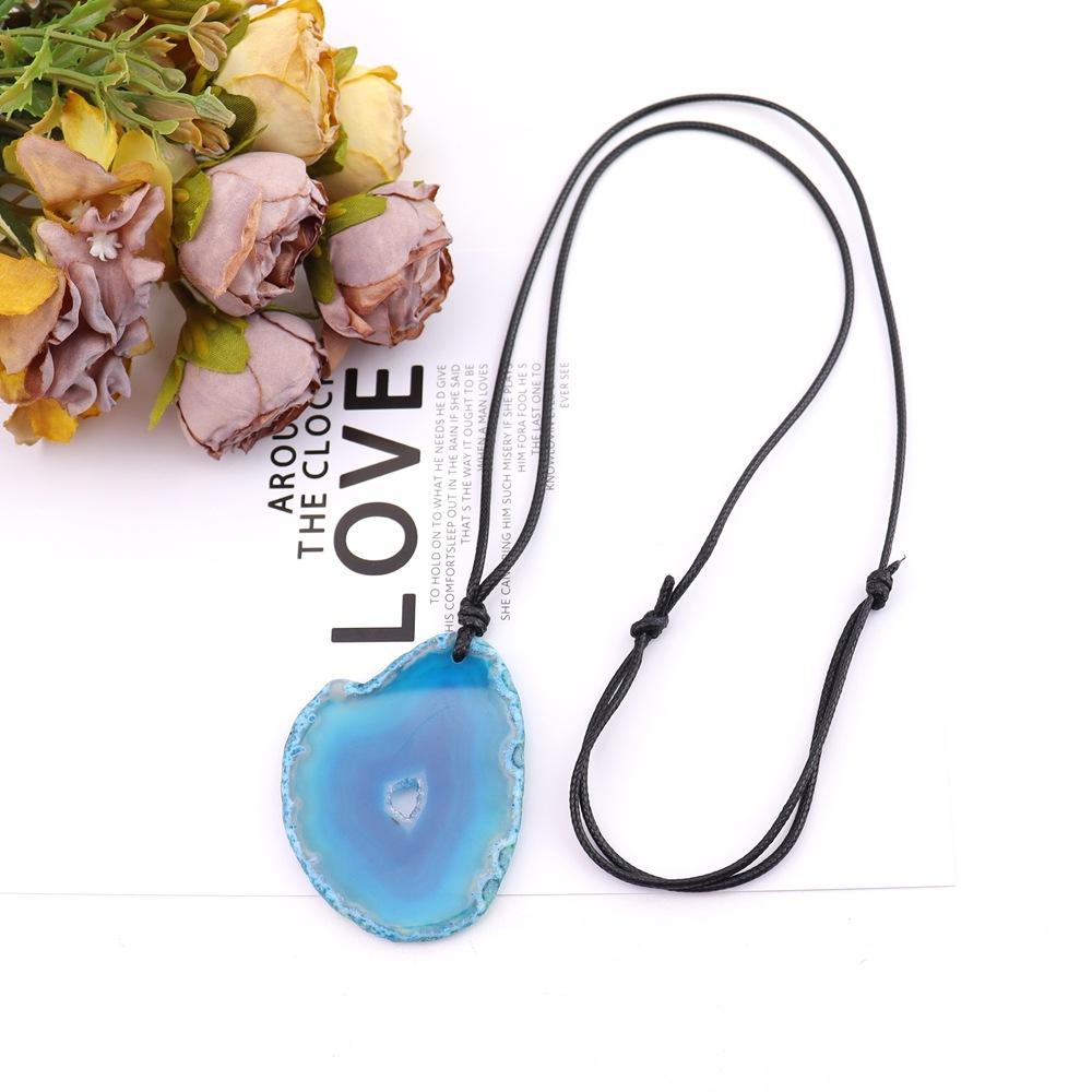 Natural Agate Sheet Rough Stone Pendant Irregular Agate Rough Stone Necklace Pendant Colored Natural Stone Sweater Chain