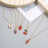 iF ME 5Pcs/Set Cute Fruit Watermelon Strawberry Grape Pendant?Necklace Butterfly Gold Chain Choker for Women Accessories Jewelry