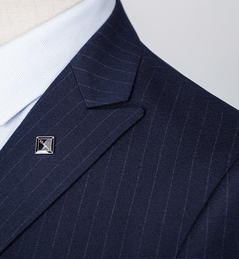 Terno Listrado Masculino de Abotoadura Dupla Estilo Coreano Slim Fit - Casual Casamento Noivo Três Peças