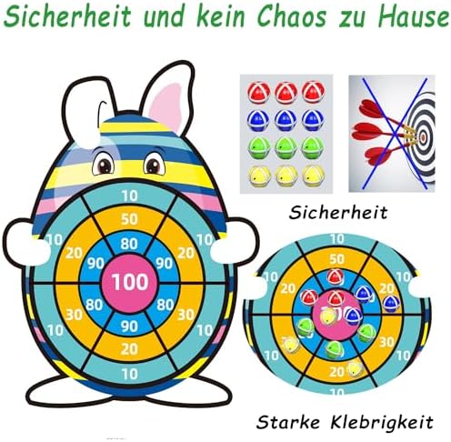 Easter Bunny Design Kids Dart Board with 12 Sticky Balls, Easter Gifts Party Decor Crafts DIY Toys for Children Ages 4-10