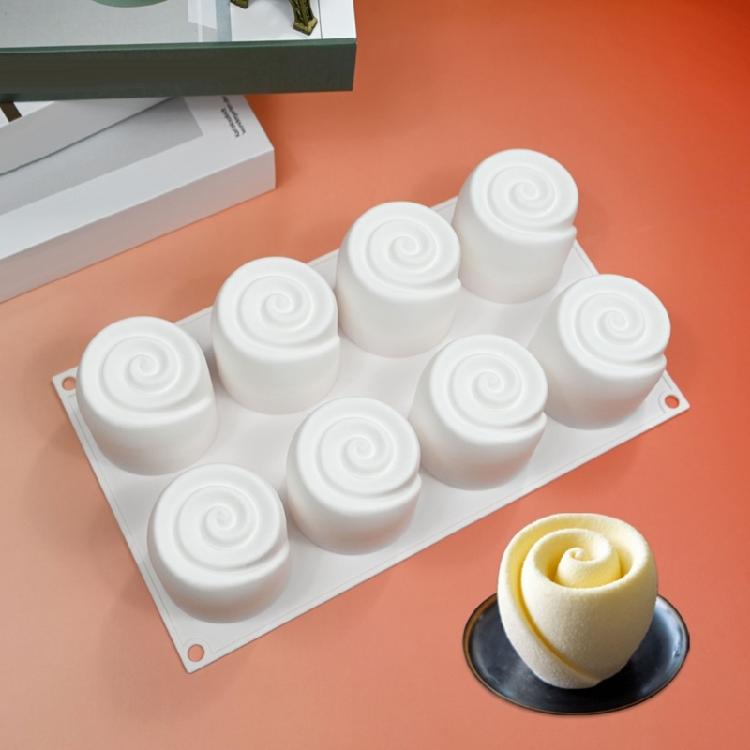 Elegant 8 Cavity Silicone Mousse Mold Dessert Moulds Rose Shaped Chocolate Mould
