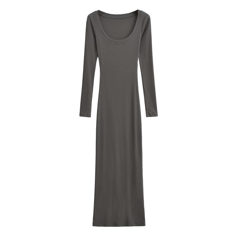 Elegant Bodycon Long-Sleeve Dress for Women - Waist-Cinched, Stretchy, Tall Figure-Flattering Long Skirt