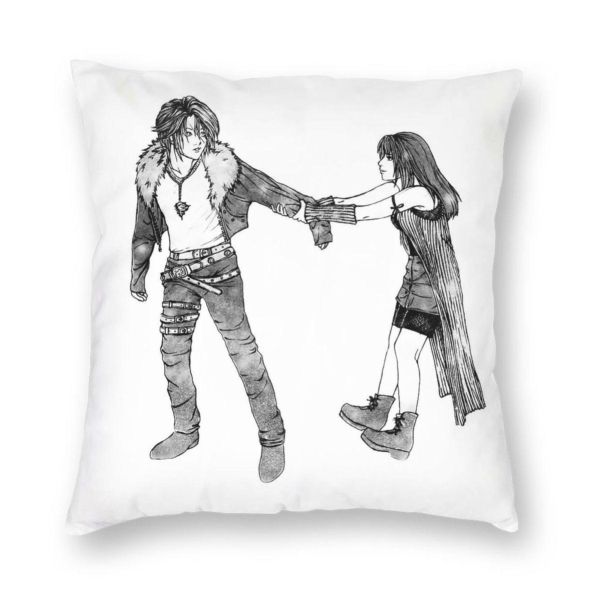 Squall And Rinoa Square Pillowcase Polyester Linen Velvet Printed Zip Decorative Throw Pillow Case Bed Cushion Cover 45X45 Peach skin 18*18(CM)-1Pcs