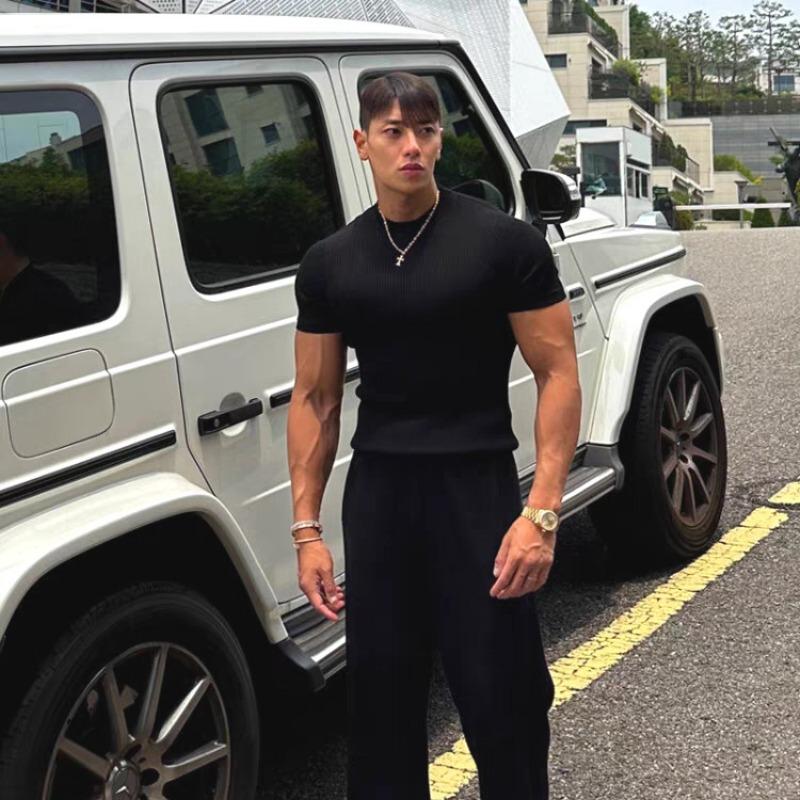 Men S Waffle Knit Short Sleeve Fitted Casual T Shirt