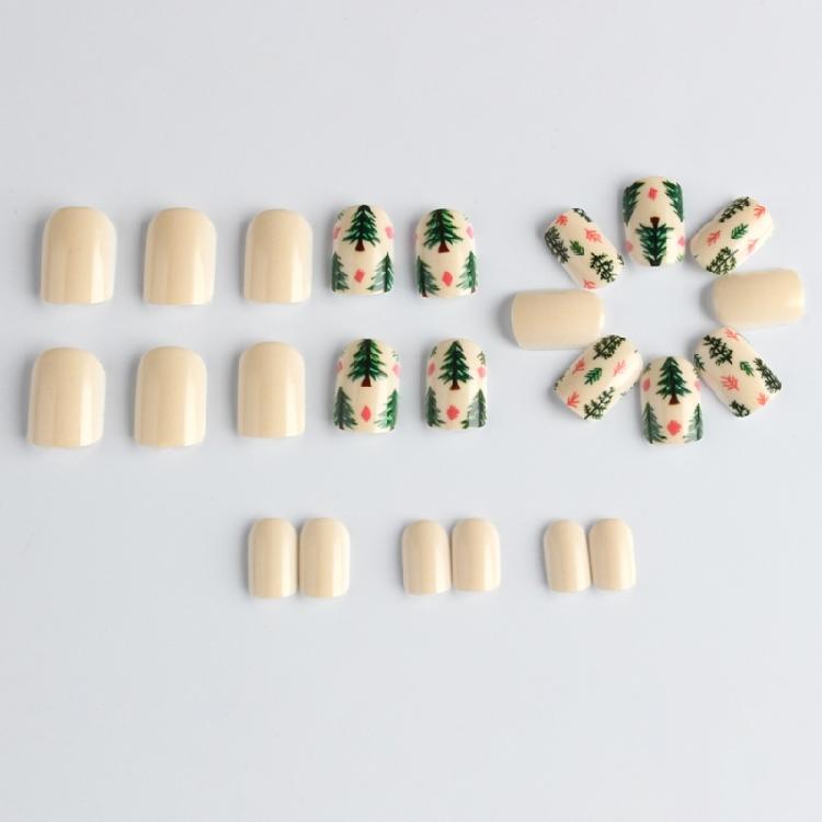 24Pieces Christmas Party Artificial Nail Green Red Tree Press On Nail ABS Material No Glues Needed Nail Art