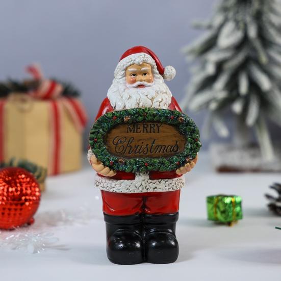 Merry Christmas Decoration Santa Claus Resin Statue for Holiday Home Display Festive Holding Sign Ornament for Shelf & Mantel