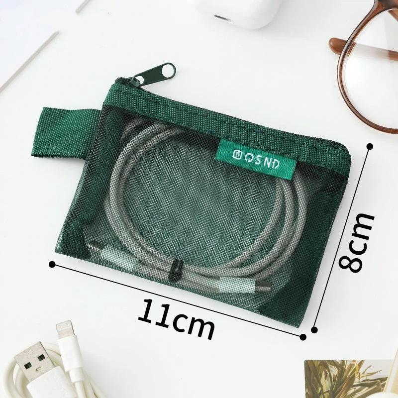 6Pcs/Set Transparent Mesh Storage Pouch Makeup Toiletry Bag Travel Organizer Cable Coin Key Earphone Charger Card Holder