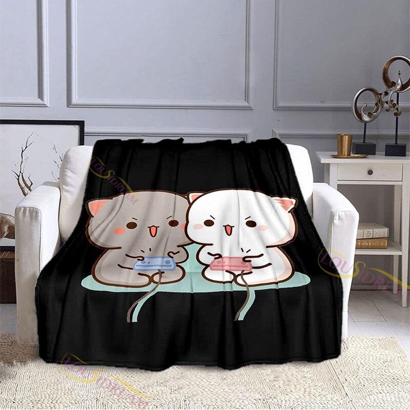 Cartoon Cute Peach Cat Pattern Blanket Flannel Valentine's Day Gift Microfiber Plush Flannel Throw Blanket On Bed Sofa Bedding