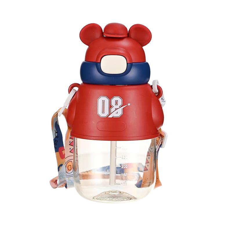 Kids Cartoon Pop-up Straw Water Bottle with Strap, 620ml