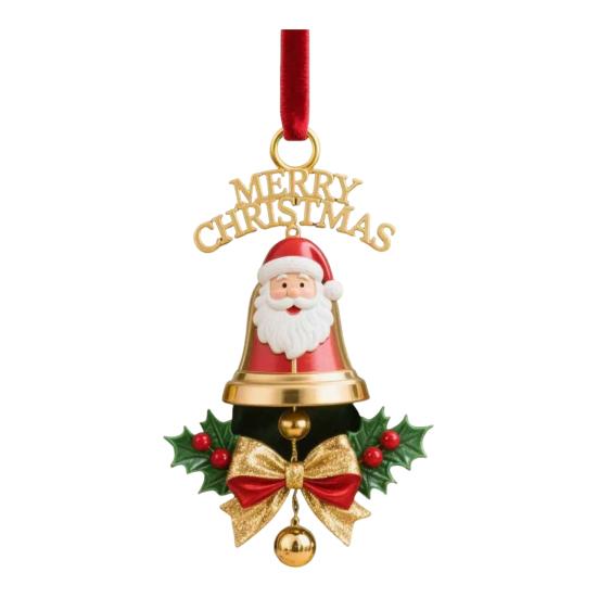 Christmas Ornaments Double-Sided Acrylic Santa Claus Bell Hanging Decor for Tree Home Store Festive Holiday Party Decoration