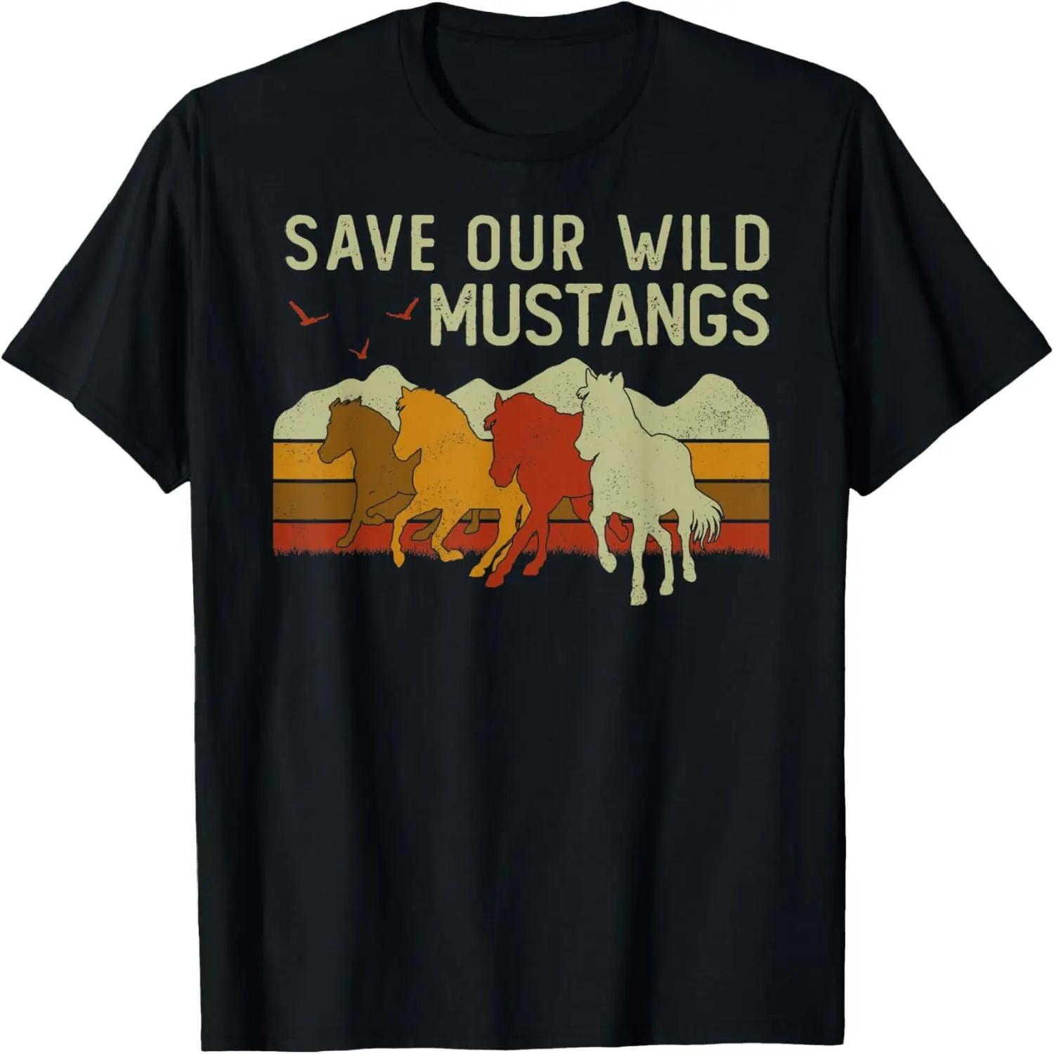 Vintage Sunset Horse Wildlife Animal Save Our Wild Mustangs T-Shirt S