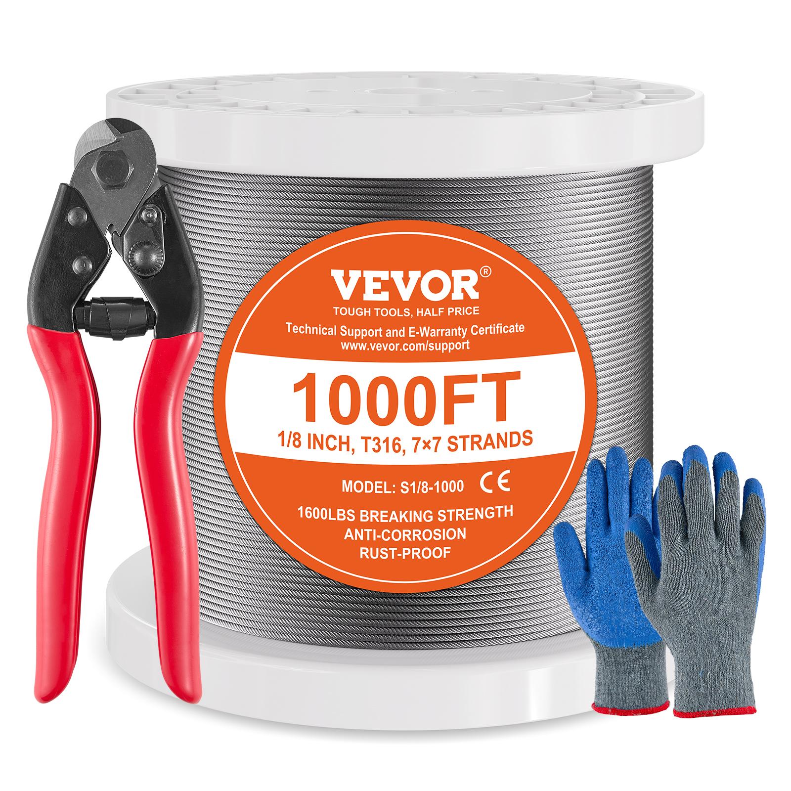 

SucceBuy 600/1000ft 1/8 7x7 Wire Rope Kit with Cutter & Gloves 316 Stainless Steel Cable for Handrail Stair Decking Fence 600ft
