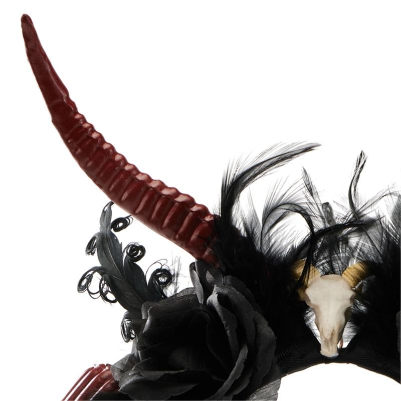 Horn Handmade Animal Gothic Headbands Dark Lace Hair Hoop for Live Shows