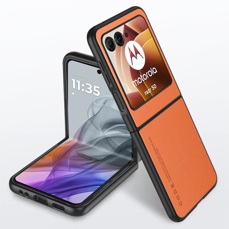Schlichte Lederhülle für Motorola Razr 50 Ultra Matte Bumper Ultradünne stoßfeste Hartschalen-Telefonabdeckung für Moto Razr50Ultra Kameraschutzschale