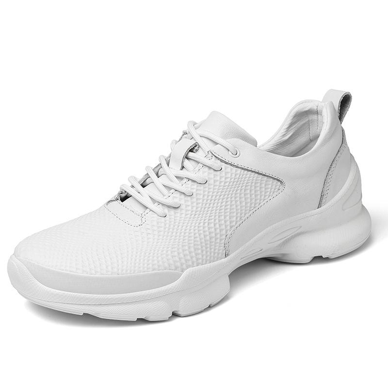 Men's 8CM Height Increase Casual Breathable Non-slip Leather Running Shoes, Thick Sole, Solid Color.