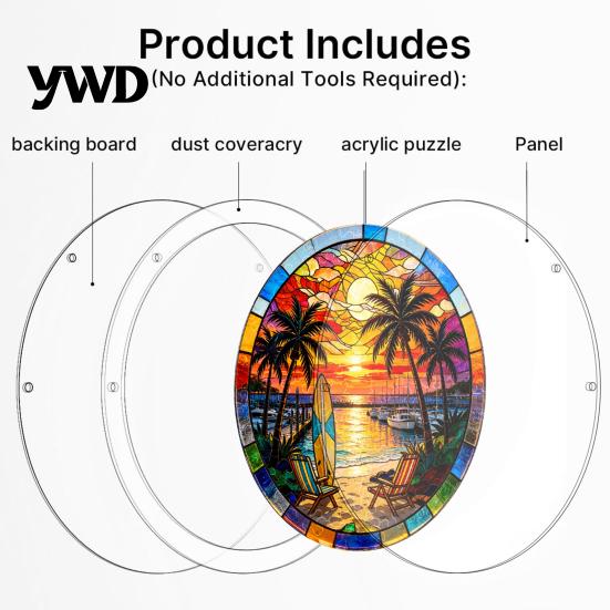 Home Decoration Gift Acrylic Puzzle Pendant, Round Stained Glass Style Hanging Ornament, 7.48 Mindful Weekend Activity Inch Window for DIY Sun Catcher