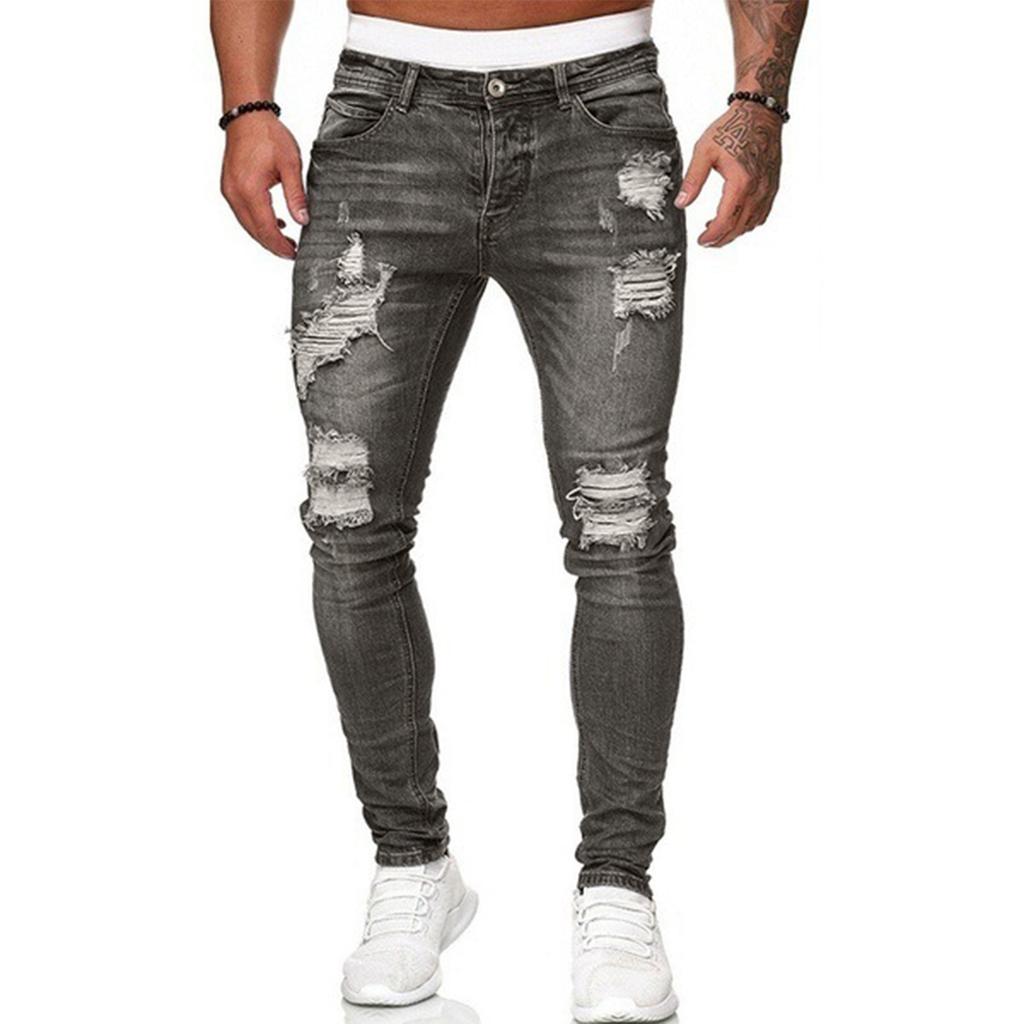 Herren Jeans Farbe Rissige Löcher Ausgefranst Verlauf Gewaschene Hose