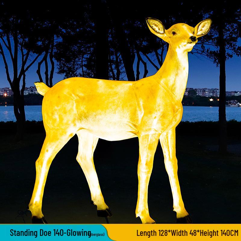 Luminous Fiberglass Sika Deer Sculpture for Garden Lawn Decoration