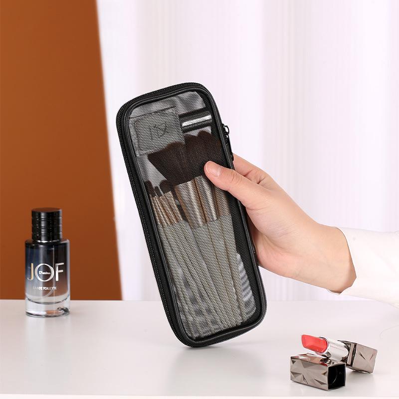 Black Mesh Travel Makeup Brush Bag for Eyebrow Pencil, Eyeliner, Eyeshadow & Powder Brushes