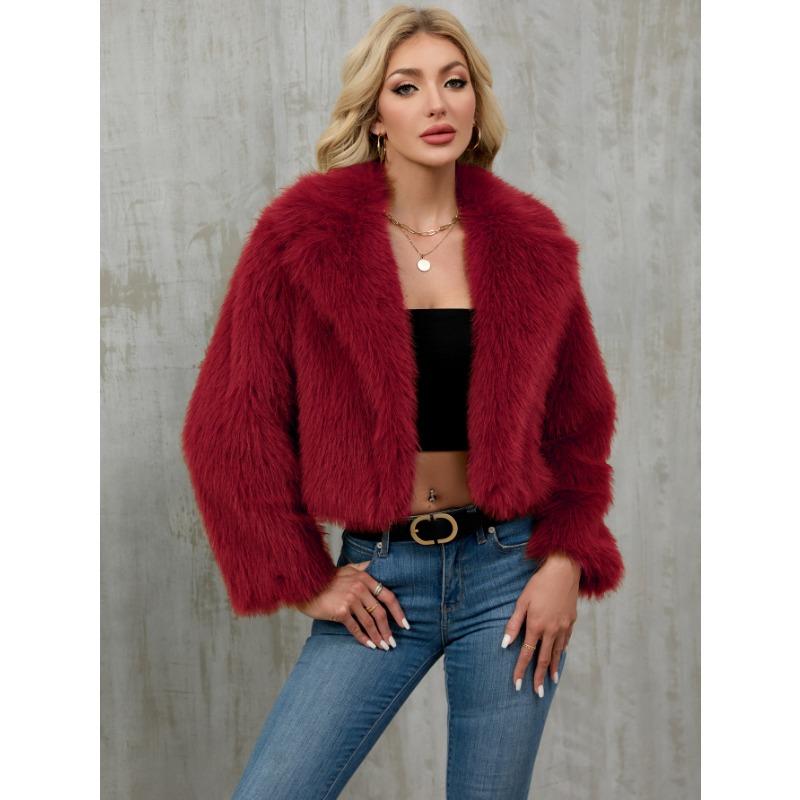 Winter Womens Fluffy Faux Fur Short Jacket Comfortable Daily Outerwear