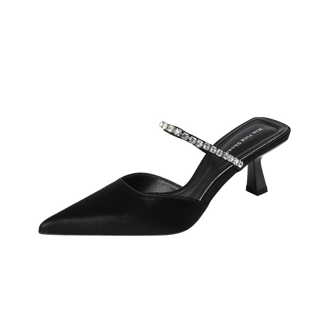 623-2 high-end pointed high-heeled single shoes new French rhinestone chain bag head half-drag dress women's shoes stiletto