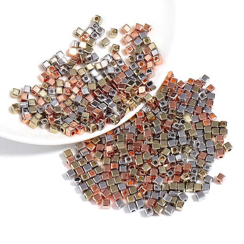 200-500 Pcs CCB Square Beads Hole 1/1.2mm Loose Spacer Rhodium Bead Charm Women Diy Jewelry Bracelets Necklace Finding Supplies
