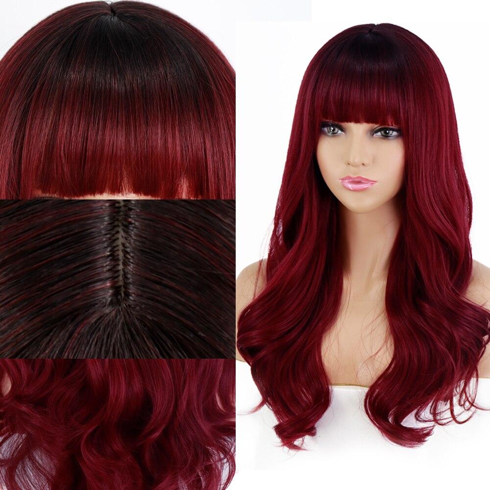 MISSQUEEN Long Wavy Hairstyle Ombre Wine Red Wig with Bangs for  Women Cosplay Lolita Synthetic Wig High Temperature Fiber
