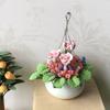 1pcs Garden Balcony Flower Arrangement Ceramic Planter Can Hang Pink Rose Bush Crafts Miniature Scene Ornaments Potted Plants Garden Greenery