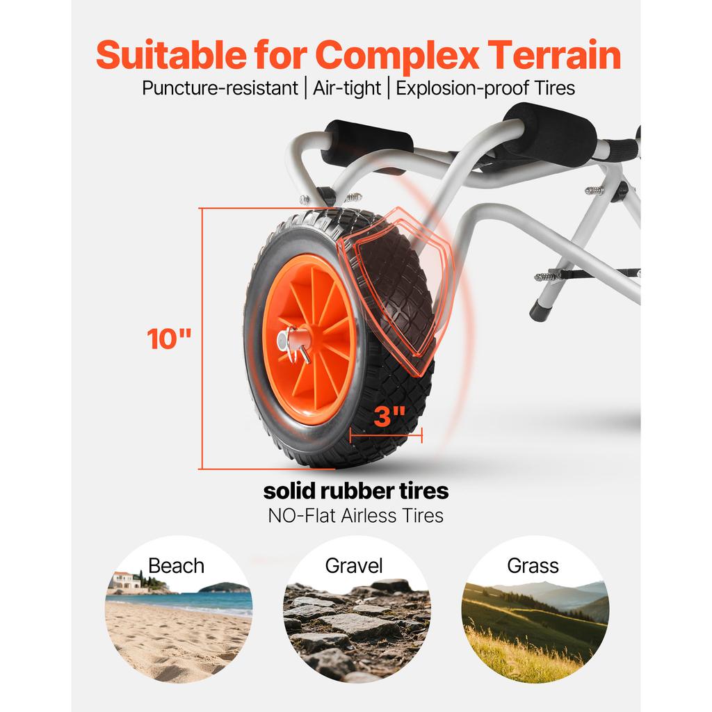 SucceBuy Kayak Cart 250lbs Capacity Foldable Kayak Trolley with 10-inch Solid Rubber Tires & 1 Ratchet Strap for Carrying Kayaks