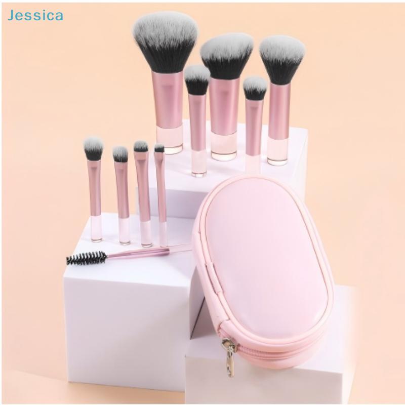 Set di 10 Pennelli da Trucco Rosa con Custodia da Viaggio | Setole Sintetiche Morbide per Fondotinta, Ombretto