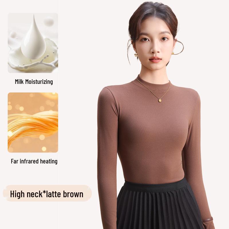 Women's Autumn & Winter Seamless Slim Fit Base Layer: Medium High Neck Warm Top