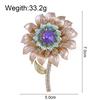 Metal Enamel Sunflower Brooch With Purple Crystal Rhinestone Corsage Pin Women Accessories
