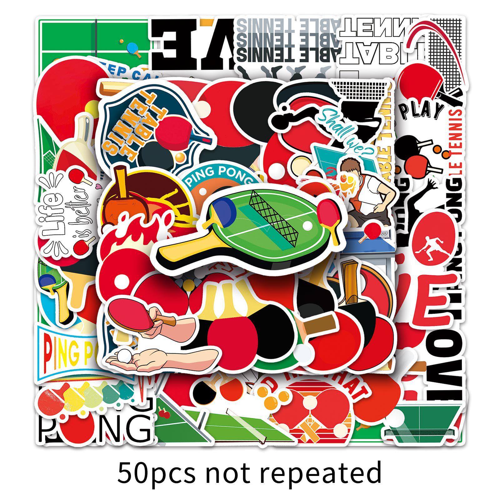 50-Piece Waterproof Table Tennis Graffiti Stickers for Phone, Skateboard, and Luggage