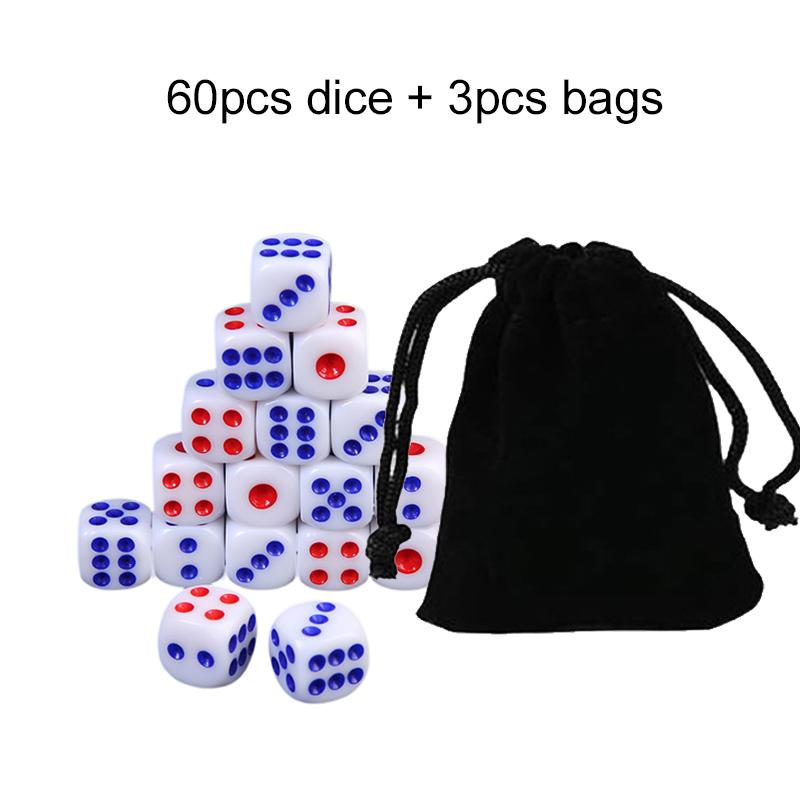 

60/80/100pcs Blue Red Dice with Velvet Bag Rounded D6 Dice 10mm for Board Games Poker Game Bars Puzzle Entertainment Dice TMZ